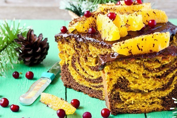 Мраморный тыквенный кекс с шоколадом и апельсинами