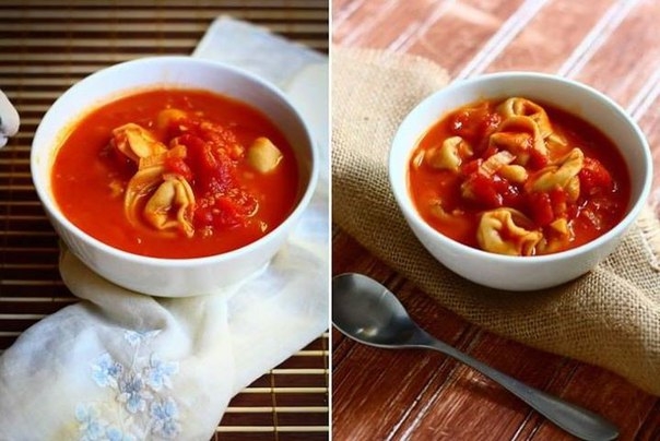 Томатный суп с тортеллини (веганский)