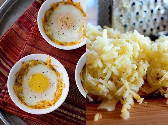 Картофельные гнезда с яичницей-глазуньей Картофельные гнезда с яичницей-глазуньей