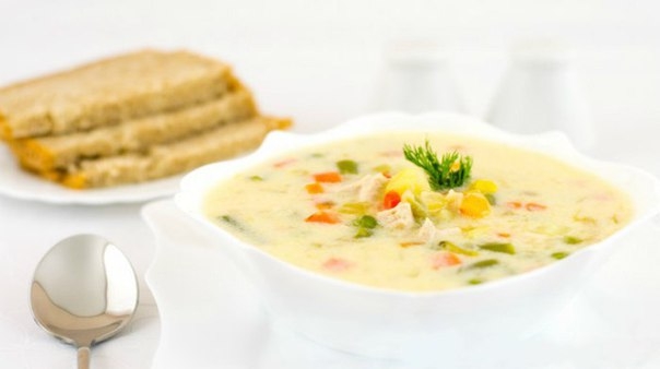 Овощной суп с курицей и сливками