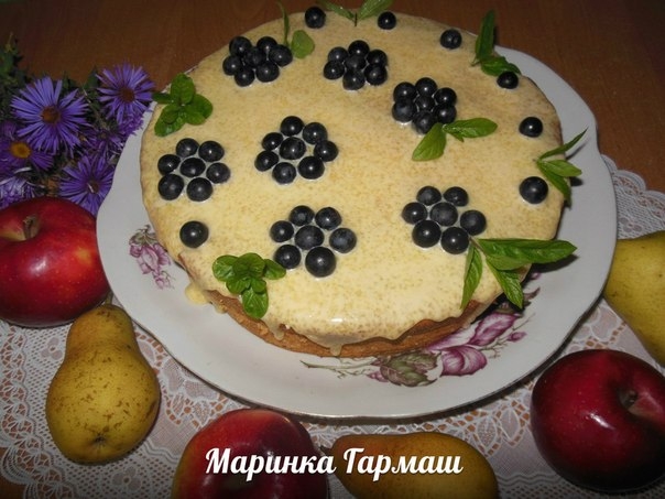 Тортик грушево-яблочный с ванильным творогом и сметанным кремом..