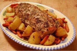 Свинина с овощами и белым вином