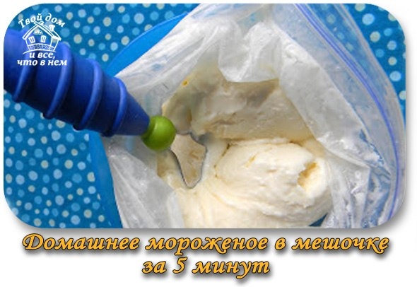 Домашнее мороженое в мешочке.