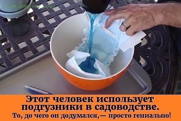 Этот человек использует подгузники в садоводстве.