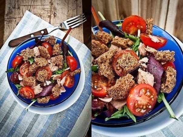 Салат с тунцом, фасолью и сухариками