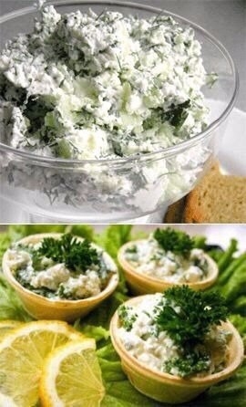 Творог с огурцом и зеленью