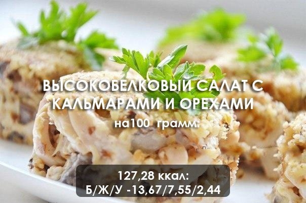 Высокобелковый салат с кальмарами и орехами Высокобелковый салат с кальмарами и орехами