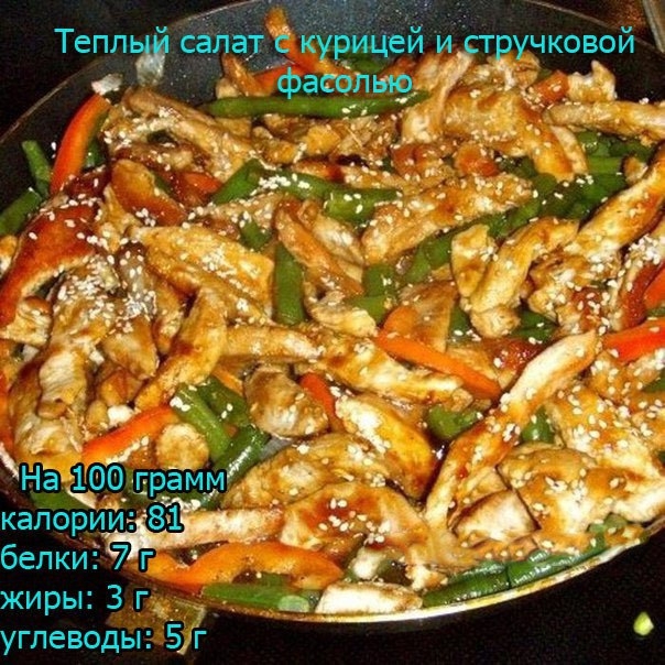 Теплый салат с курицей и стручковой фасолью Теплый салат с курицей и стручковой фасолью
