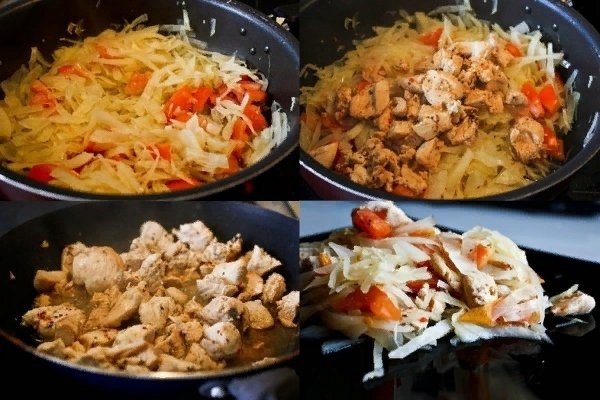 Тушеная капуста с томатами и куриным филе