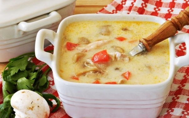Суп "Строганов" с курицей и шампиньонами Суп "Строганов" с курицей и шампиньонами
