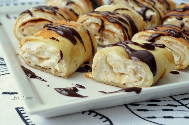 Рулетики из блинчиков с творожно-банановым кремом — вкуснее вы не пробовали! Рулетики из блинчиков с творожно-банановым кремом — вкуснее вы не пробовали!
