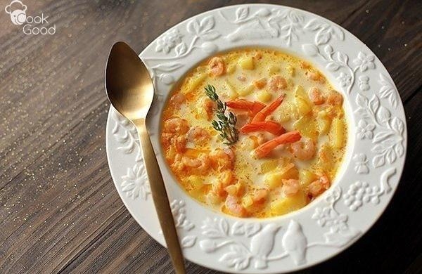 Суп с креветками и сливочным сыром Суп с креветками и сливочным сыром