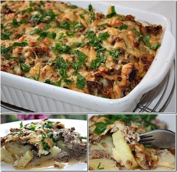 Картофельная запеканка с фаршем и грибами Картофельная запеканка с фаршем и грибами