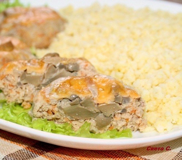 Мясные "гнёздышки" с грибами и сыром Мясные "гнёздышки" с грибами и сыром