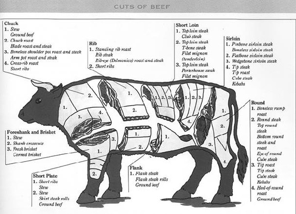 Преступим к разделки туши на части (отрубы): Chuck, Rib, Short loin, Sirloin, Round, Fore shank, Sho Преступим к разделки туши на части (отрубы): Chuck, Rib, Short loin, Sirloin, Round, Fore shank, Sho