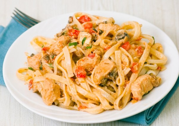 Макароны с курицей и помидорами Макароны с курицей и помидорами