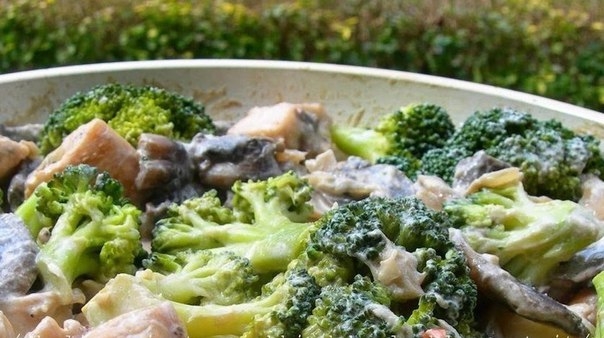 Курица с брокколи, тушеная в сливках