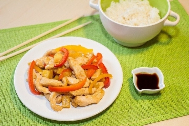 Курица со сладким перцем и ананасом Курица со сладким перцем и ананасом