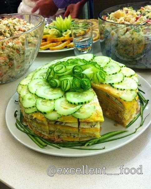 Закусочный торт с курицей и грибами Закусочный торт с курицей и грибами