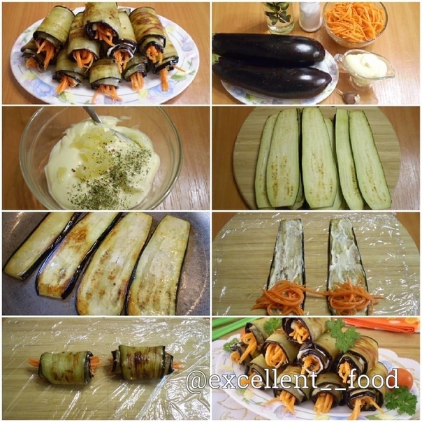 Рулетики из баклажанов с морковкой и чесноком