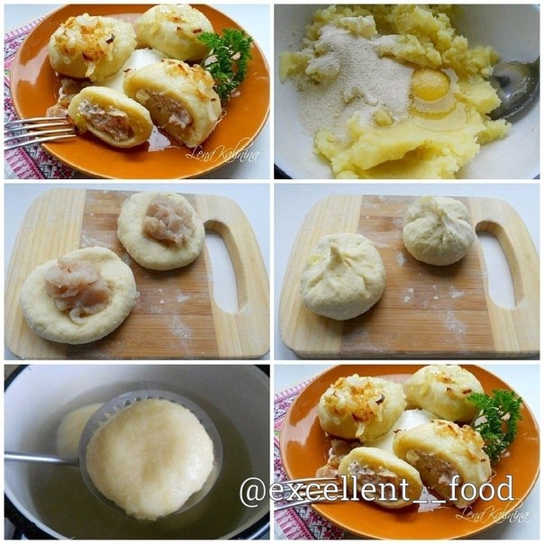 Картофельные галушки с мясом Ингредиенты: Для теста: картофель - 400 г; мука - 300-350 г; манная кру