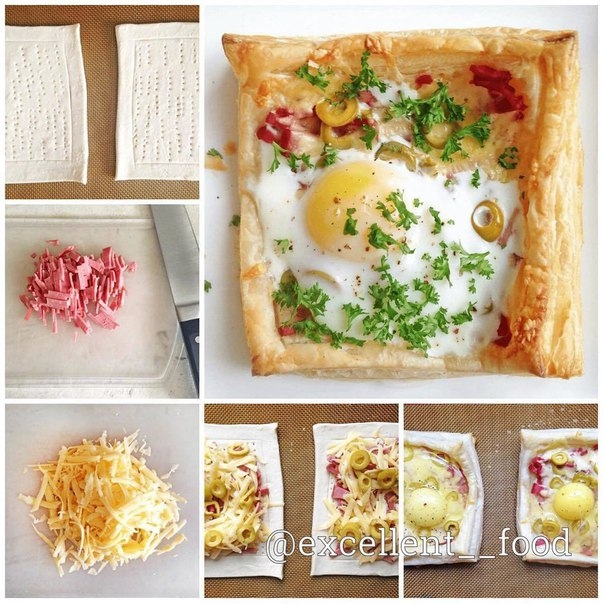 Слойки с яйцом, ветчиной и сыромᅠ Слойки с яйцом, ветчиной и сыромᅠ