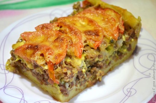 Открытый мясной пирог из картофельного теста Открытый мясной пирог из картофельного теста