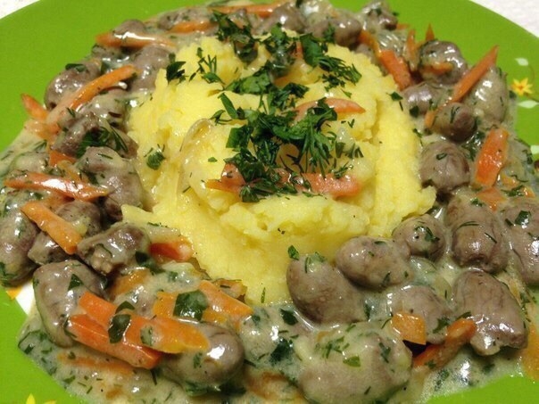 Тушеные куриные сердца Тушеные куриные сердца