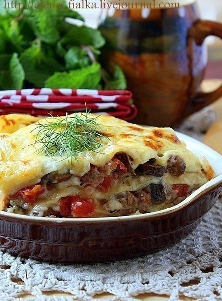 Лазанья с мясом и грибами
