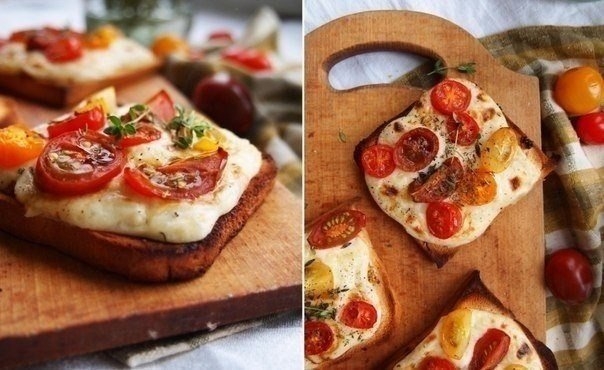 Тосты с сырным соусом и черри Тосты с сырным соусом и черри