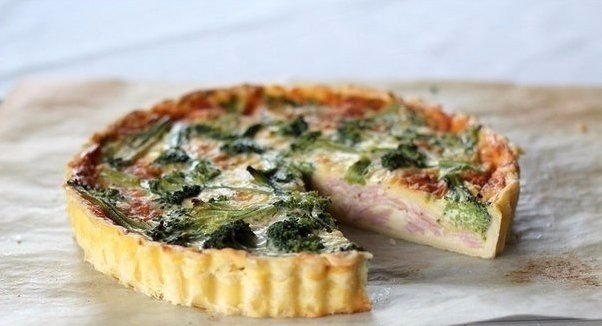 Пирог с ветчиной, брокколи и сыром.