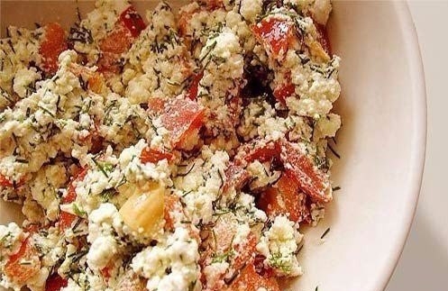 Творожный салатик с овощами