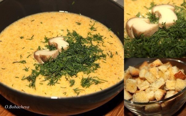 Крем-суп из белых грибов с чесночными гренками