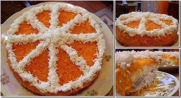 Праздничный слоеный салат "Долька апельсина" Праздничный слоеный салат "Долька апельсина"