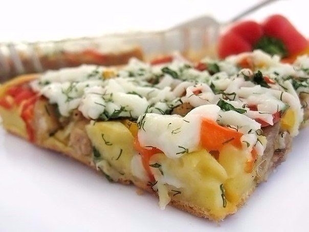 Открытый пирог с курицей и болгарским перцем!