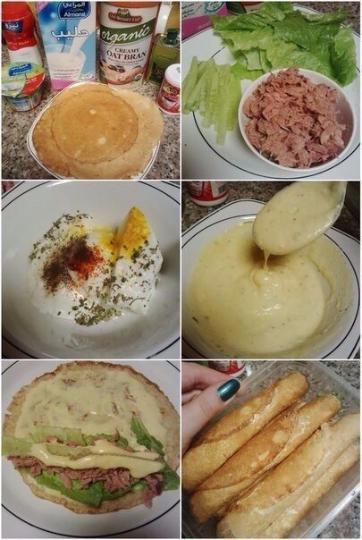 Блинные рулетики с начинкой из тунца. Блины делаются без муки и жарятся на сковороде без масла.