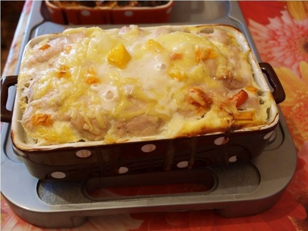 Диетическая запеканка с курицей и тыквой.