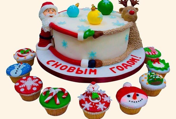 Торт с оленями Санта-Клауса