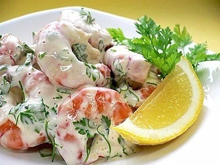 Яркий сочный салат с любимыми креветками! Красиво, вкусно, полезно!